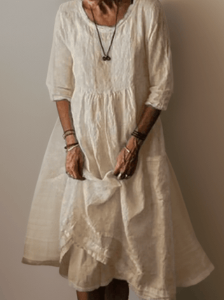 Women's 3/4 Sleeve A-Line Midi Dress