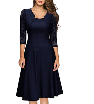 Women's 3/4 Sleeve Lace A-Line Midi Dress