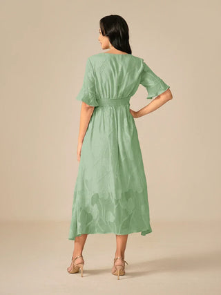 Women's Floral V-Neck A-Line Midi Dress