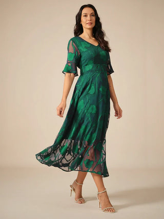 Women's Floral V-Neck A-Line Midi Dress