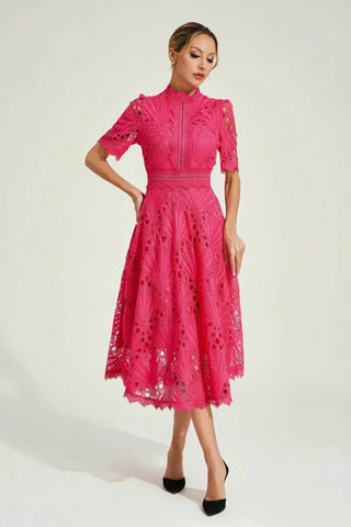 Women's High Neck A-Line Midi Dress