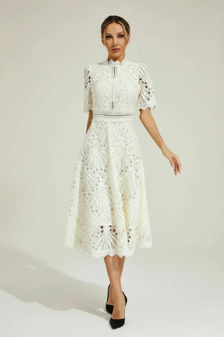Women's High Neck A-Line Midi Dress