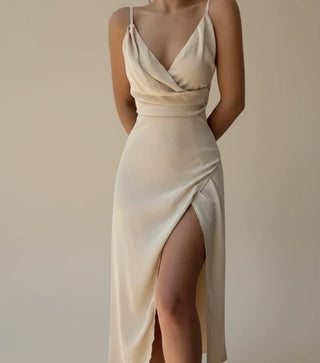 Women's Thigh Slit Slip Midi Dress