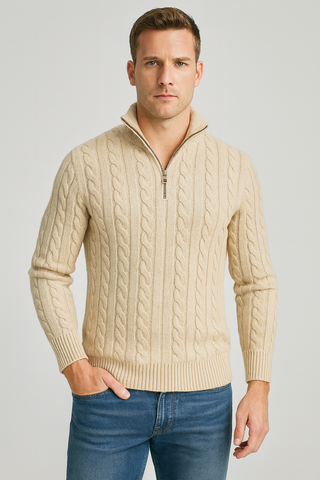 Men's Quarter-Zip Cable Knit Sweater