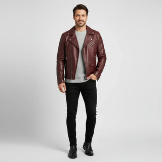 Men's Asymmetrical Leather Biker Jacket