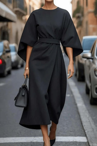 Women's Belted A-Line Midi Dress