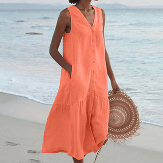 Women's Button-Down A-Line Midi Dress