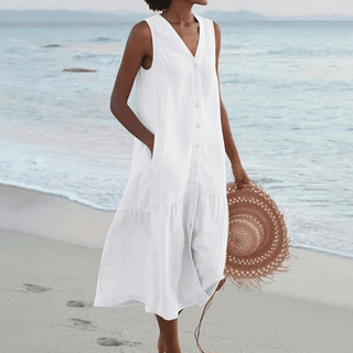 Women's Button-Down A-Line Midi Dress