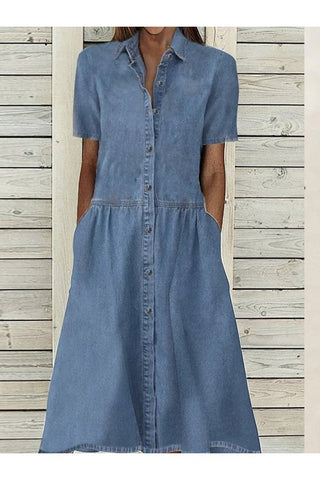 Women's Button-Down Denim Shirt Midi Dress