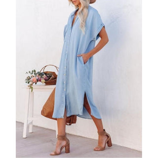 Women's Button-Down Denim Shirt Midi Dress