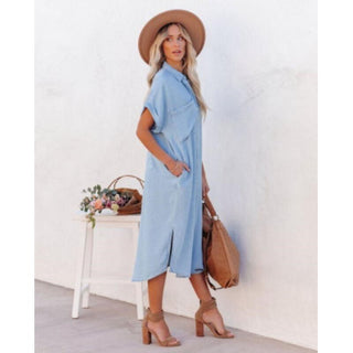 Women's Button-Down Denim Shirt Midi Dress