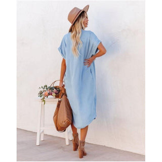 Women's Button-Down Denim Shirt Midi Dress