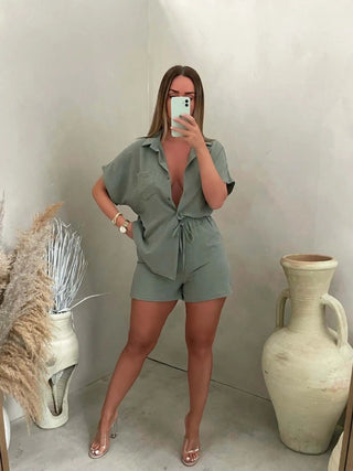 Women's Button-Down Shirt Short Set