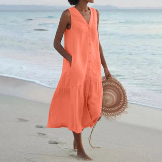 Women's Button-Front Sleeveless Midi Dress