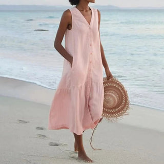 Women's Button-Front Sleeveless Midi Dress
