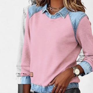 Women's Color Block Denim Trim Sweater