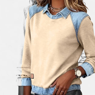 Women's Color Block Denim Trim Sweater