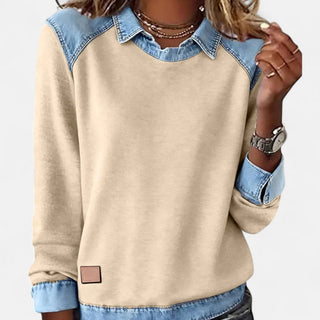 Women's Color Block Denim Trim Sweater