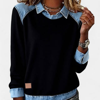 Women's Color Block Denim Trim Sweater