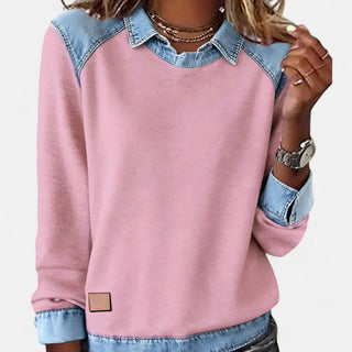 Women's Color Block Denim Trim Sweater