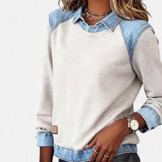 Women's Color Block Denim Trim Sweater