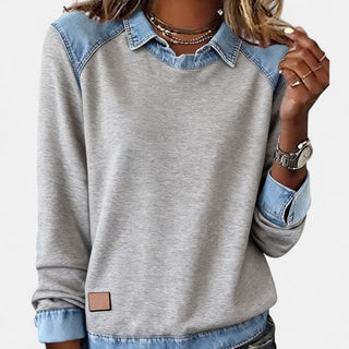Women's Color Block Denim Trim Sweater