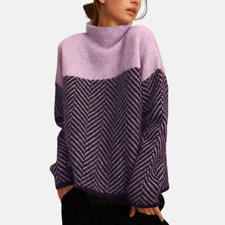 Women's Color Block Herringbone Pullover Sweater