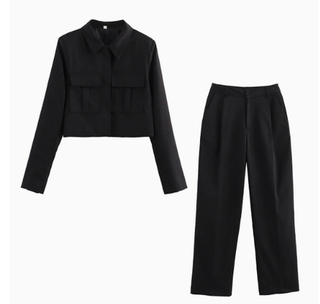 Women's Cropped Jacket Two-Piece Set