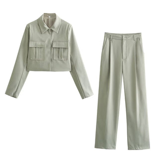 Women's Cropped Jacket Two-Piece Set