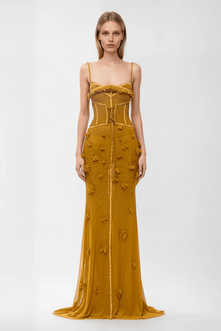 Women's Floral Applique Evening Maxi Dress