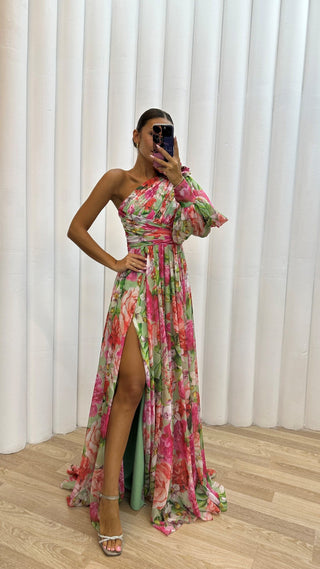 Women's Floral One Shoulder Evening Maxi Dress