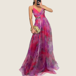 Women's Floral Spaghetti Strap A-Line Maxi Dress