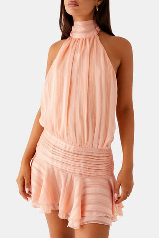 Women's Halter Backless Chiffon Mini Dress