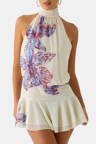 Women's Halter Backless Chiffon Mini Dress