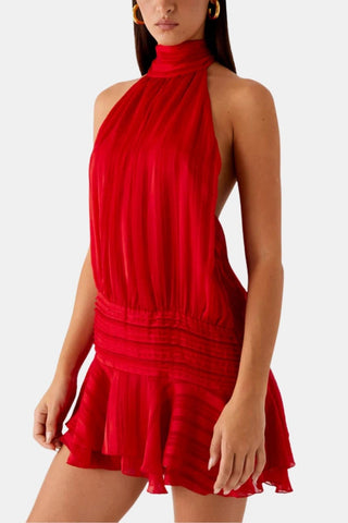 Women's Halter Backless Chiffon Mini Dress