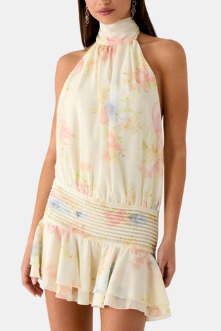 Women's Halter Backless Chiffon Mini Dress