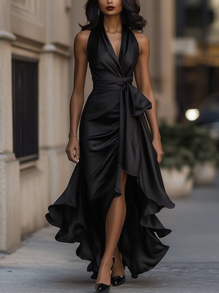 Women's Halter Wrap High-Low Dress