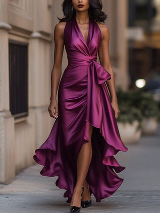Women's Halter Wrap High-Low Dress