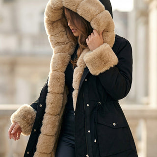 Women's Hooded Fur Trimmed Jacket