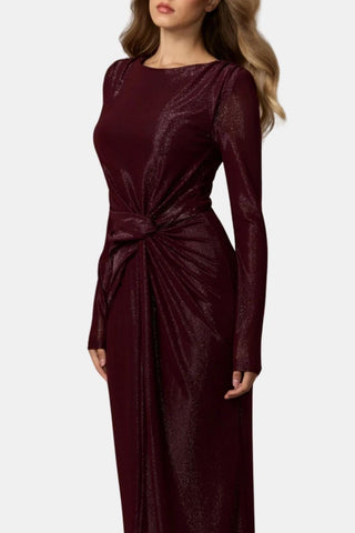 Women's Long Sleeve Knot Front Maxi Dress