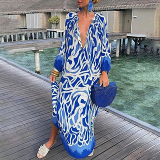 Women's Long Sleeve Printed Maxi Dress