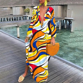 Women's Long Sleeve Printed Maxi Dress