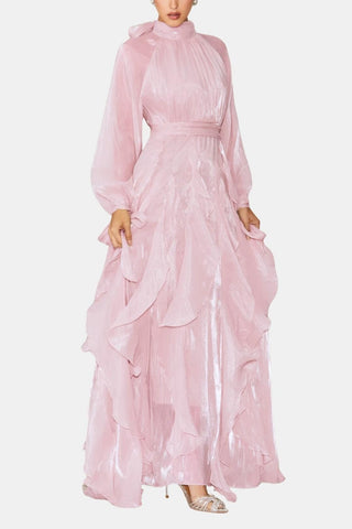Women's Long Sleeve Ruffle Evening Maxi Dress