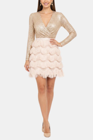 Women's Long Sleeve Sequin Cocktail Mini Dress