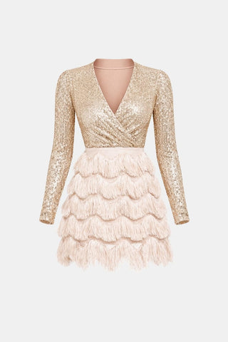 Women's Long Sleeve Sequin Cocktail Mini Dress