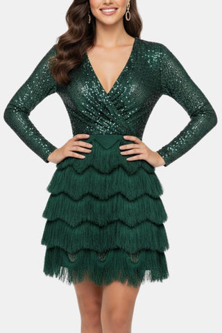 Women's Long Sleeve Sequin Cocktail Mini Dress