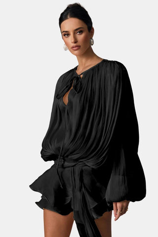 Women's Long Sleeve Tie Neck Mini Dress
