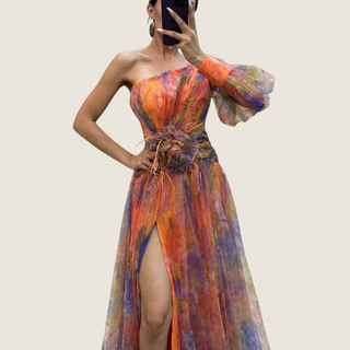 Women's One Shoulder Floral Maxi Dress