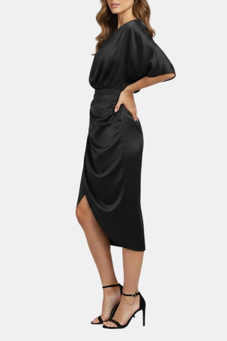 Women's One-Shoulder Wrap Midi Dress