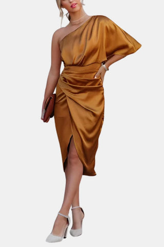 Women's One-Shoulder Wrap Midi Dress